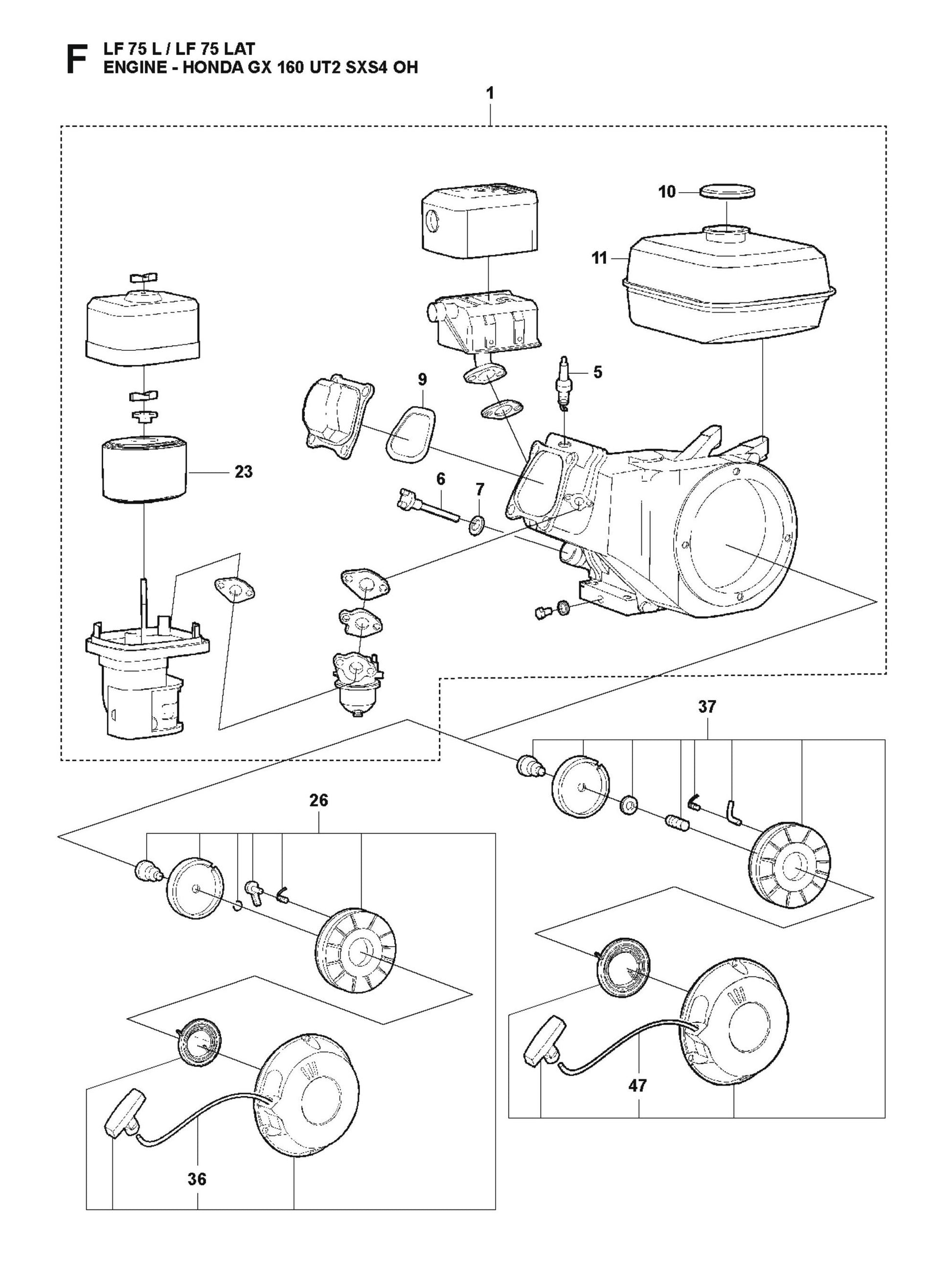 Engine-Honda GX 160 UT2 SXS4 OH Parts For LF 75 LAT By Husqvarna
