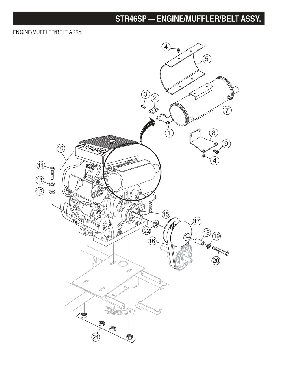 STR46SP STOW-Engine/Muffler/Belt Assembly