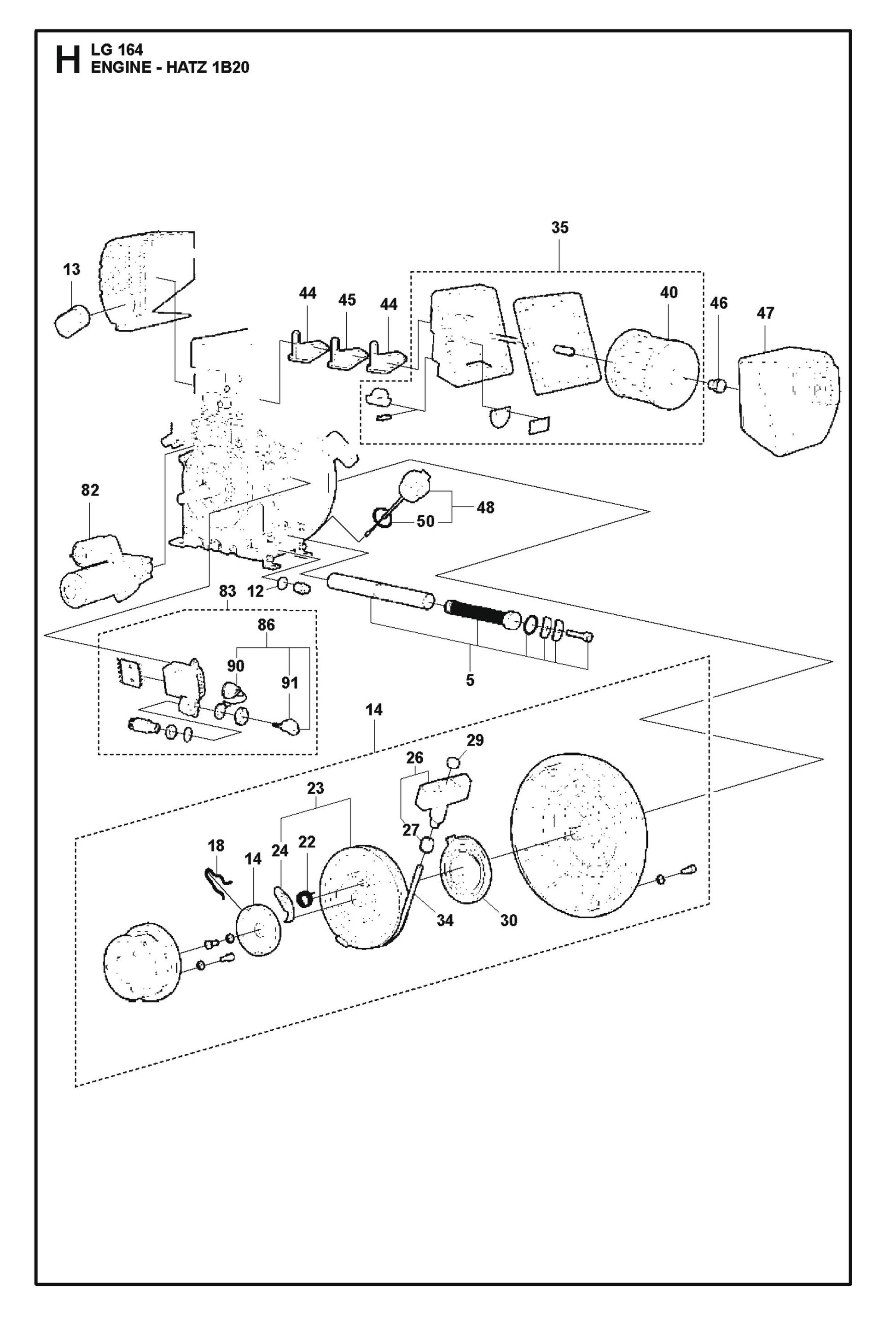 Engine - Hatz 1B20 Parts For LG 164 Petrol By Husqvarna