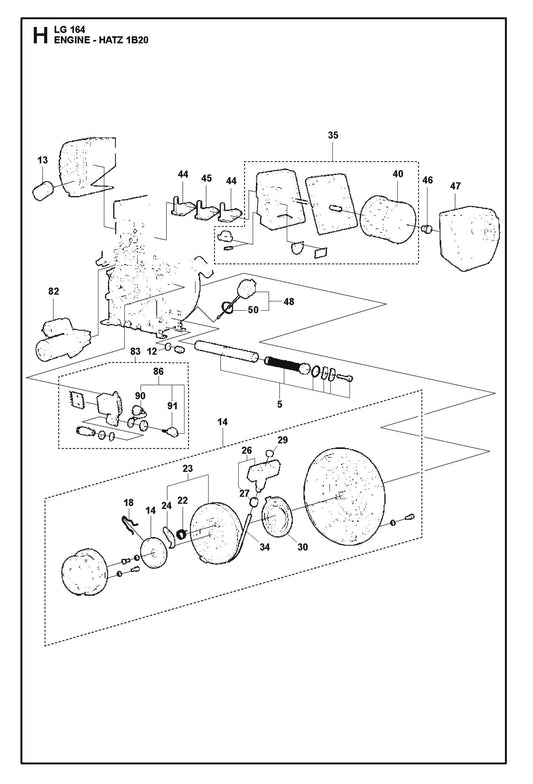 Engine - Hatz 1B20 Parts For LG 164 Petrol By Husqvarna