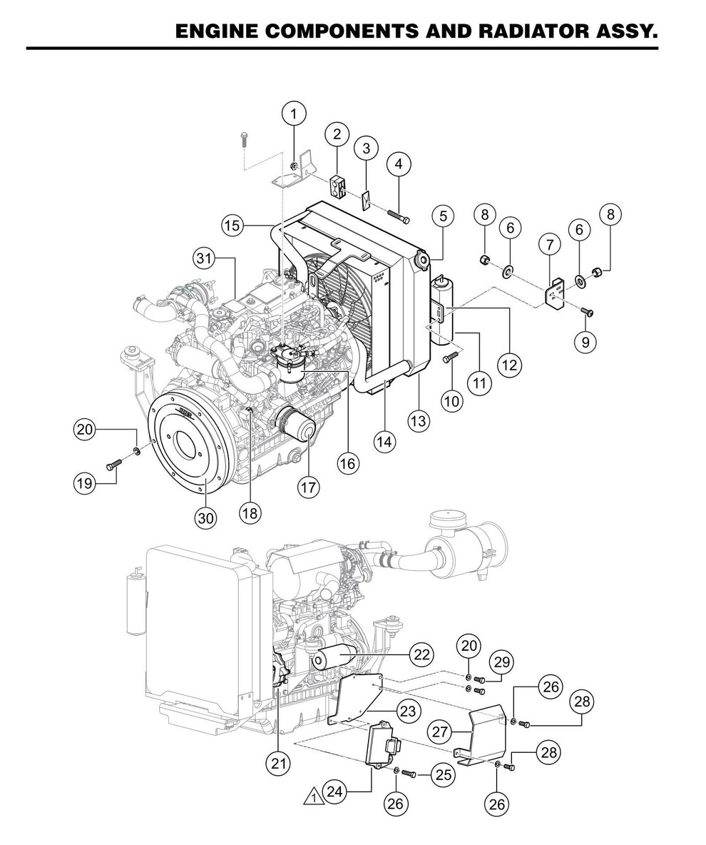 HTXD6I Engine Components and Radiator Assembly