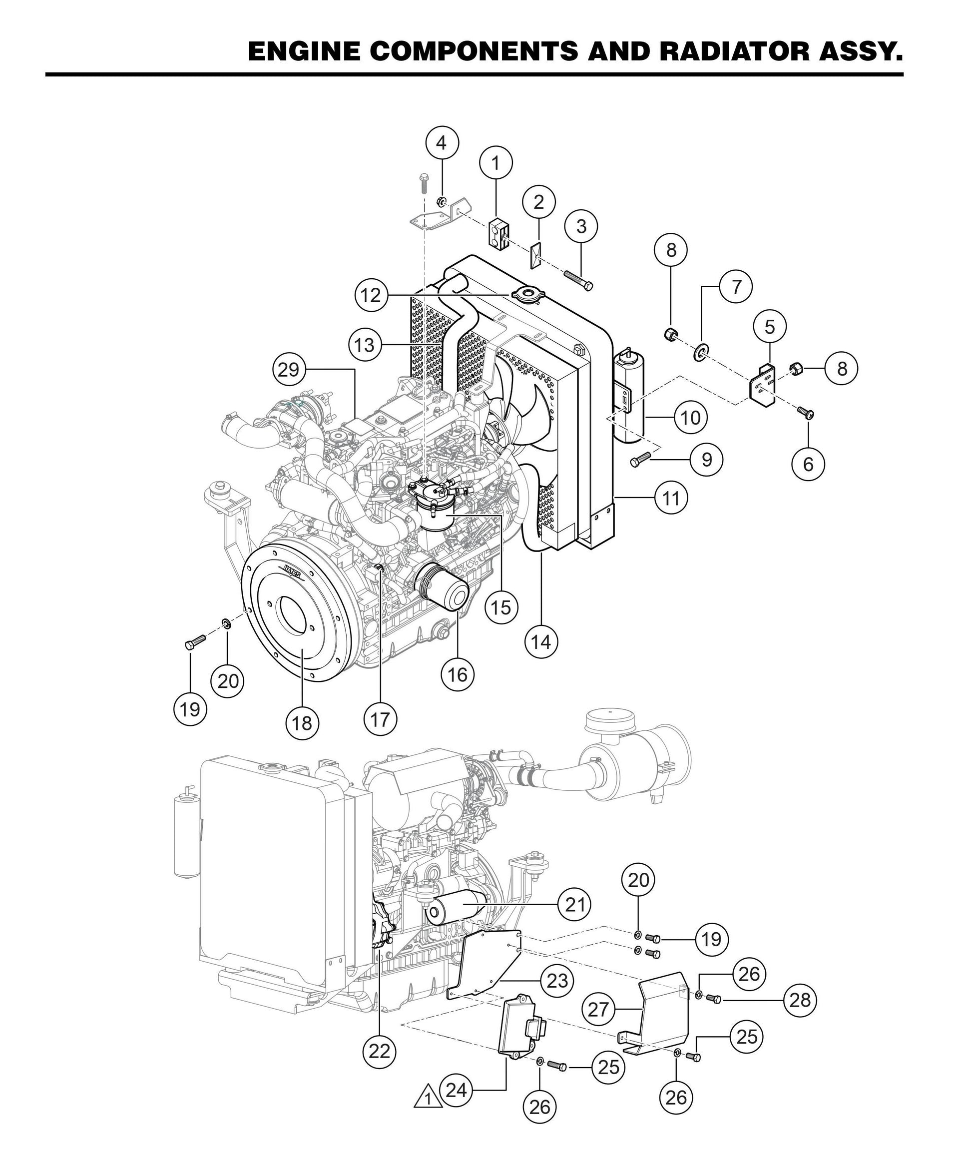 STXD6I Engine Components and Radiator Assembly