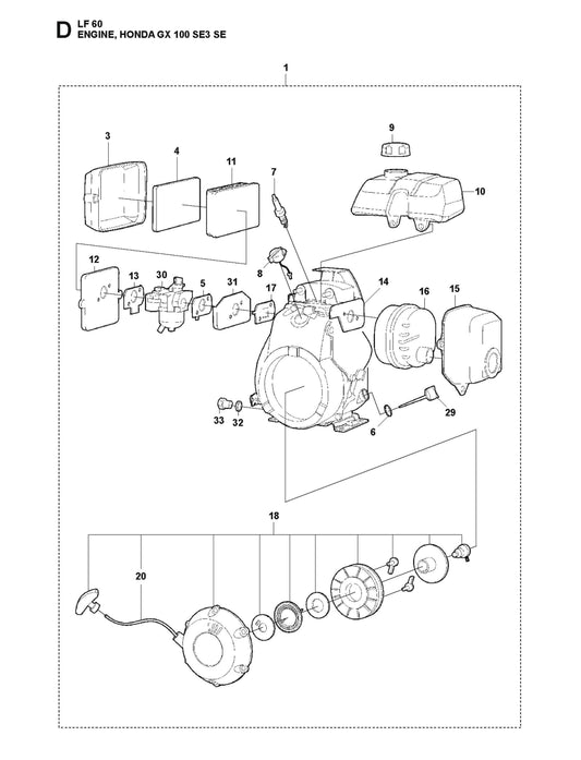 Engine, Honda GX 100 SE3 SE Parts For LF 60 LA By Husqvarna