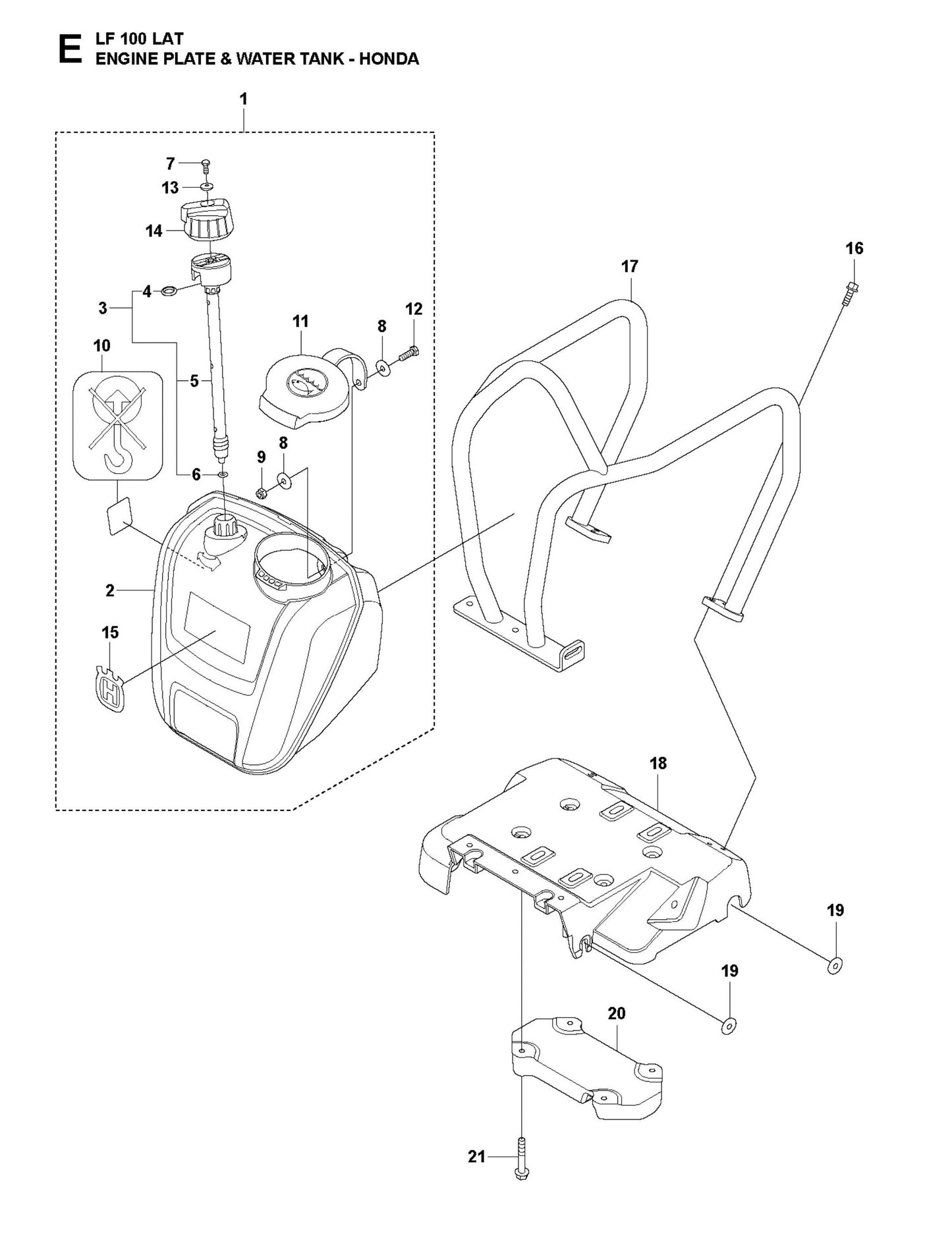 Engine Plate and water Tank-Honda Parts For LF 100 LAT Petrol By Husqvarna