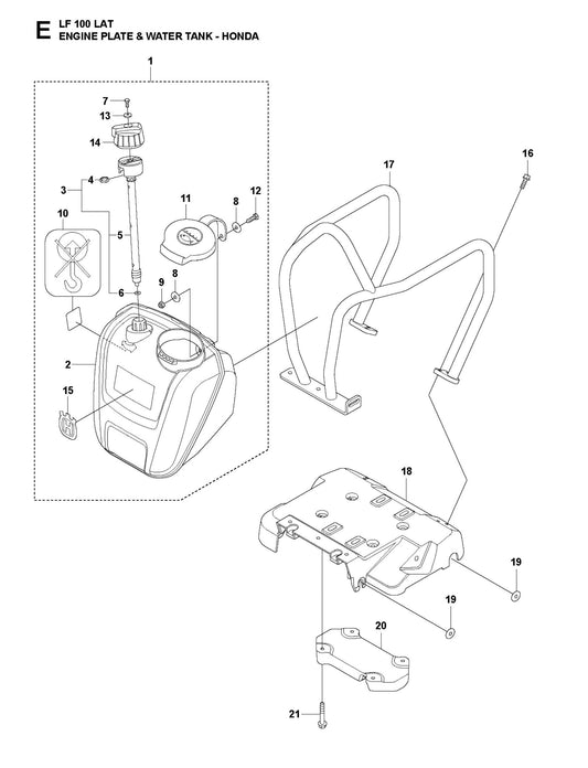 Engine Plate and Water Tank-Honda Parts For LF 100 LAT Diesel By Husqvarna