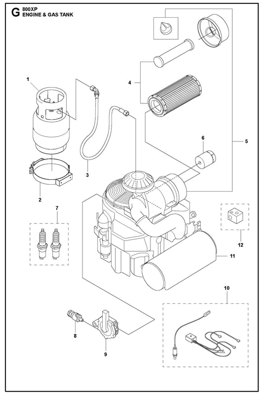 Engine and Gas Tank Parts for HTC 800 XP By Husqvarna
