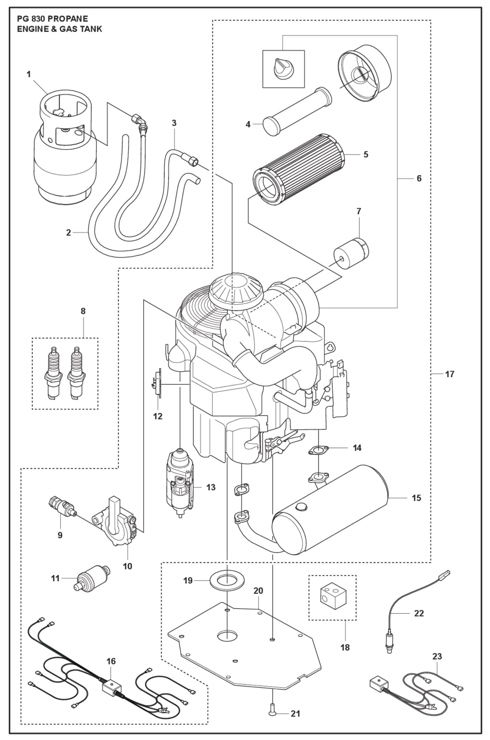Engine and Gas Tank Parts For PG 830 P By Husqvarna