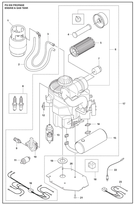 Engine and Gas Tank Parts For PG 830 P By Husqvarna