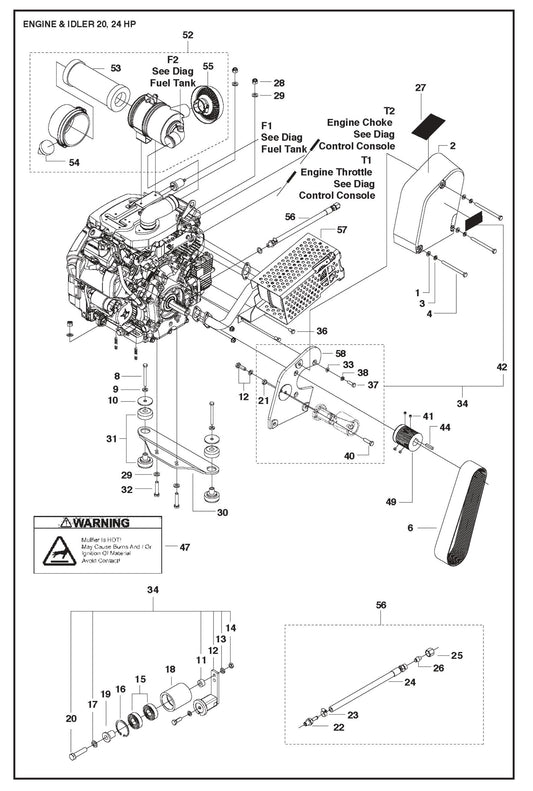 Engine and Idler 20,24 HP For FS520 By Husqvarna