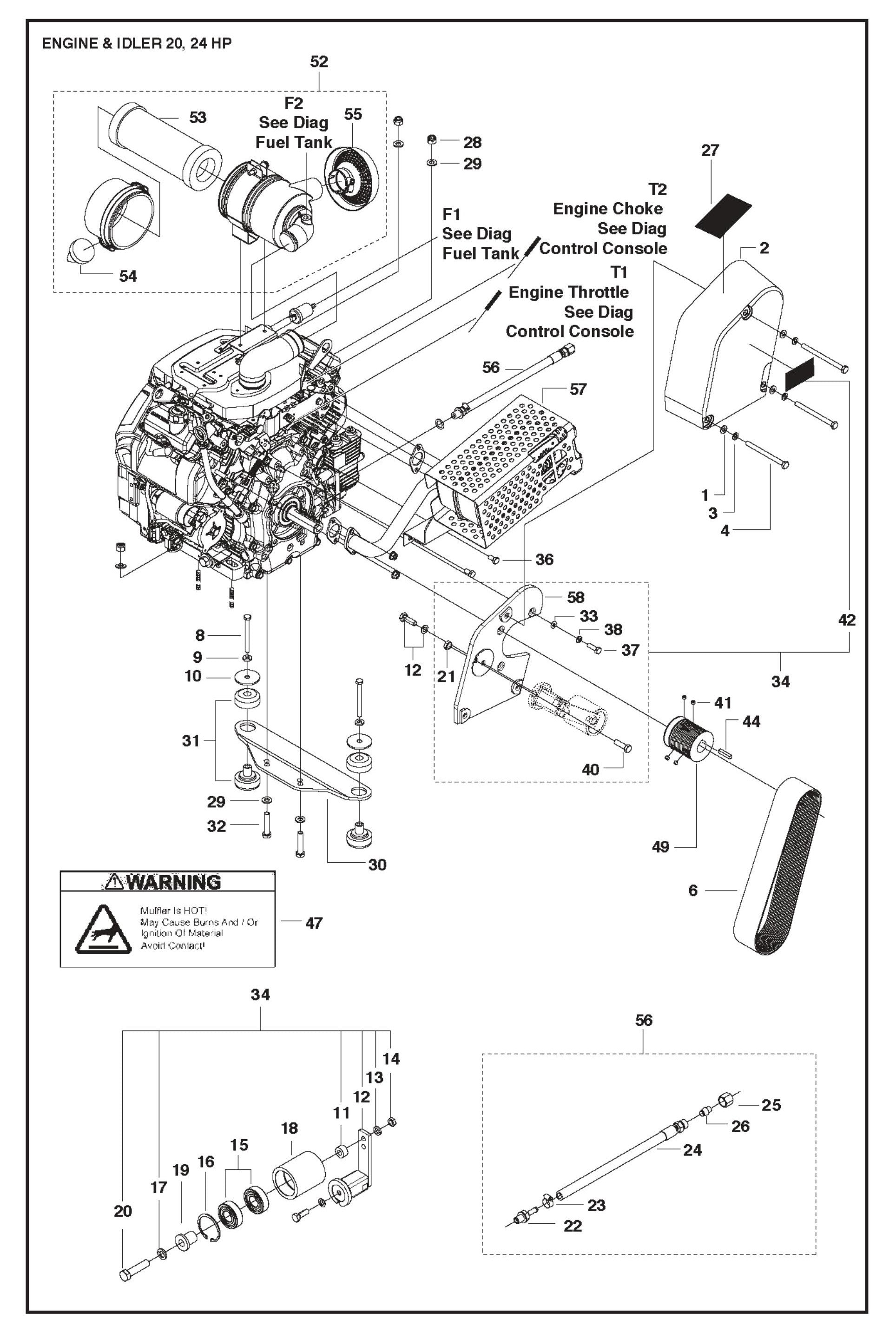 Engine and Idler 20,24 HP For FS524 By Husqvarna