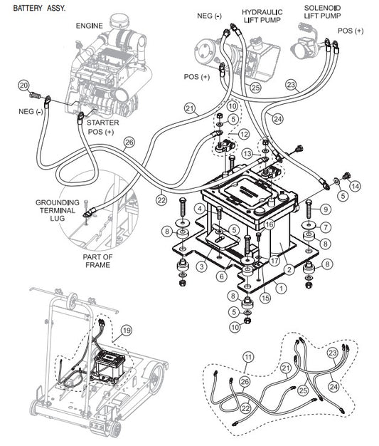 Battery Assembly Parts-SP605716, SP605720, SP605726, SP605730, SP605736 57 HP DEUTZ DIESEL ENGINE