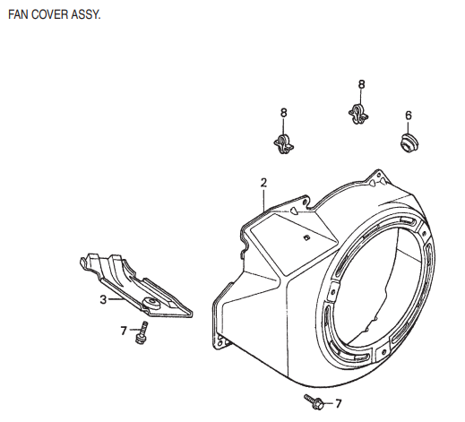 GA6HE-GA6HEA—HONDA GX340K1EDE2 ENGINE—Fan Cover Assembly Parts By Multiquip