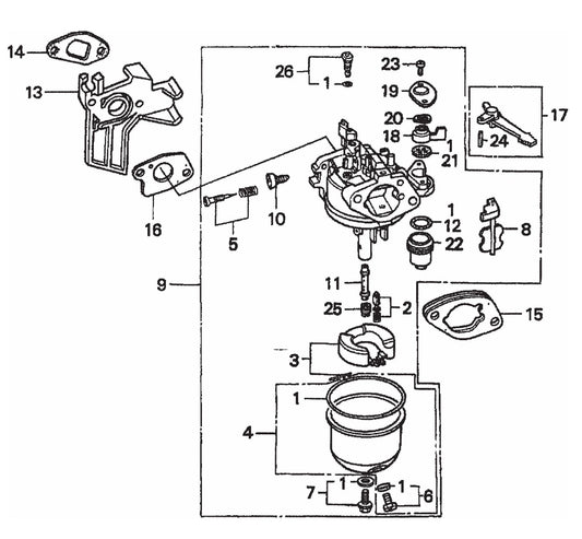 HONDA GX200QXC9 Carburetor Assembly Parts For FCG1-6HA Series by Multiquip