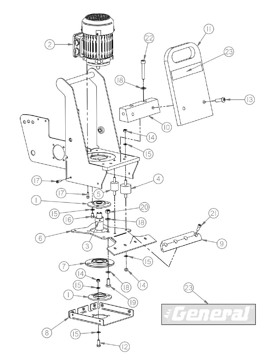 FCS18 Replacement Parts Diagram Orbital Motor Assembly FCS18 Floor Covering Scraper [Beginning with Serial Number 179092] Parts By General Equipment