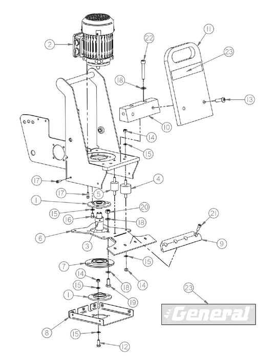 FCS18 Replacement Parts Diagram Orbital Motor Assembly FCS18 Floor Covering Scraper [Beginning with Serial Number 179092] Parts By General Equipment