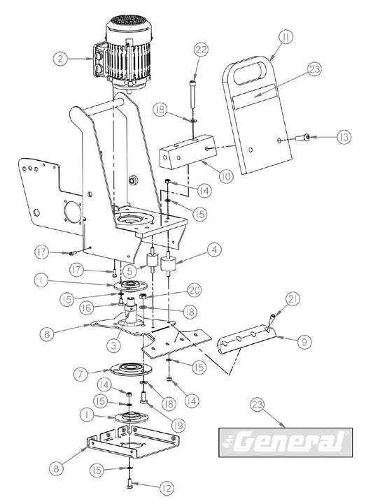 FCS18 Replacement Parts Diagram Orbital Motor Assembly FCS18 Floor Covering Scraper [Used with Serial Number 166062 Thru 179091] Parts By General Equipment