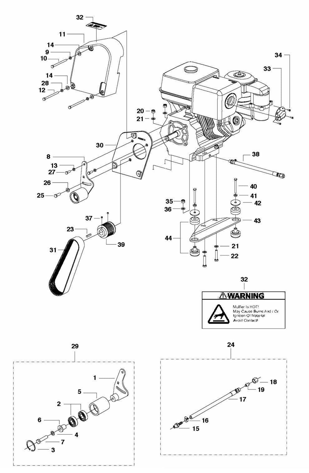 FS524 Engine and Idler 13 HP Assembly Parts