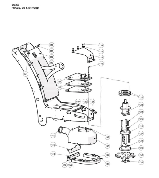 Frame, BU and Shroud Parts For BG 250 P By Husqvarna