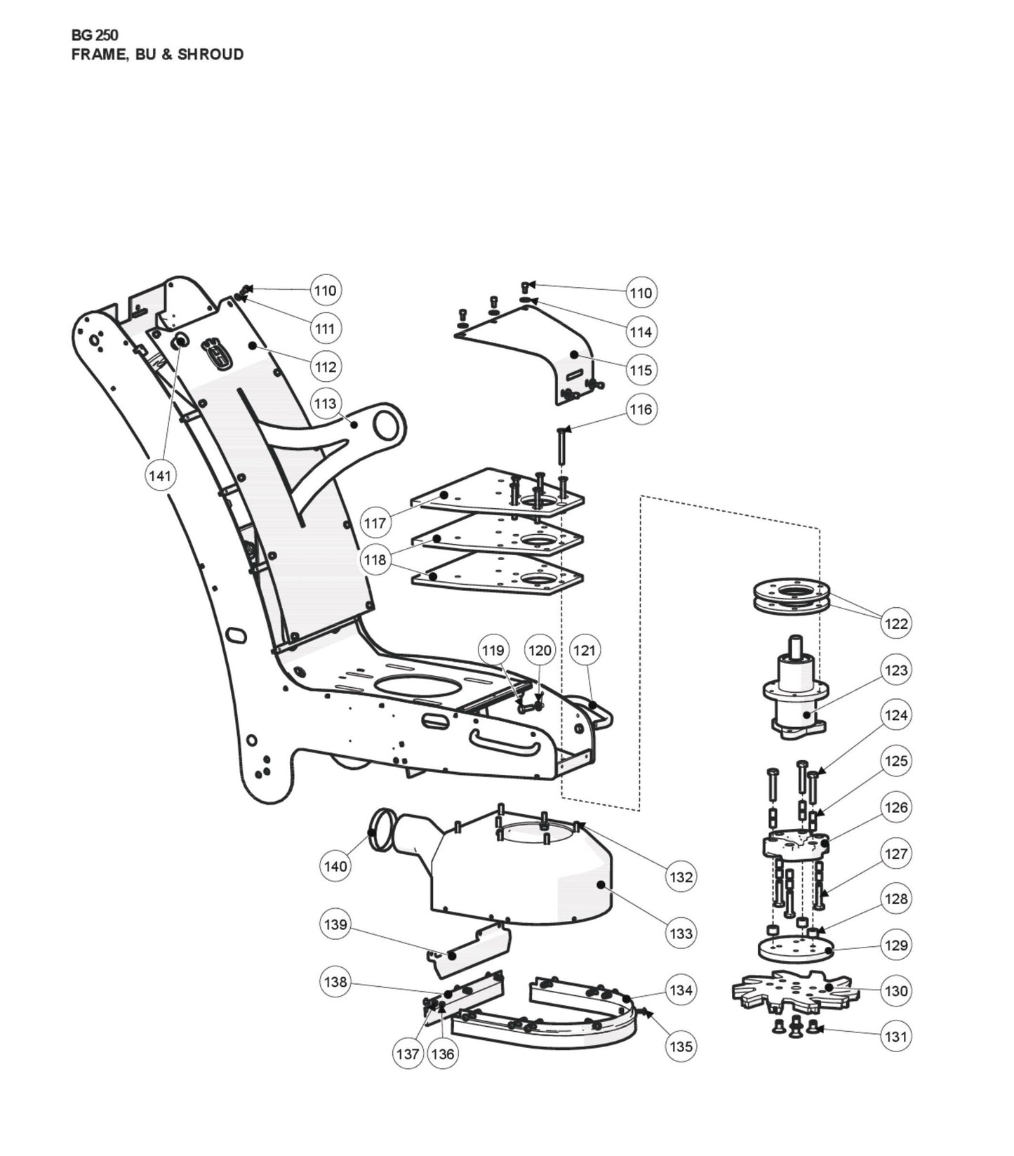 Frame, BU and Shroud Parts For BG 250 Corded By Husqvarna