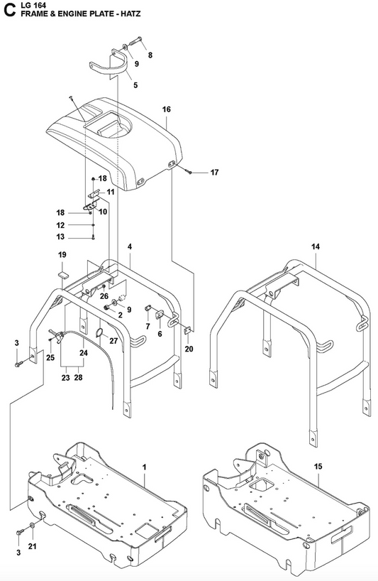 Frame And Engine Plate - Honda Parts For LG 164 Diesel By Husqvarna