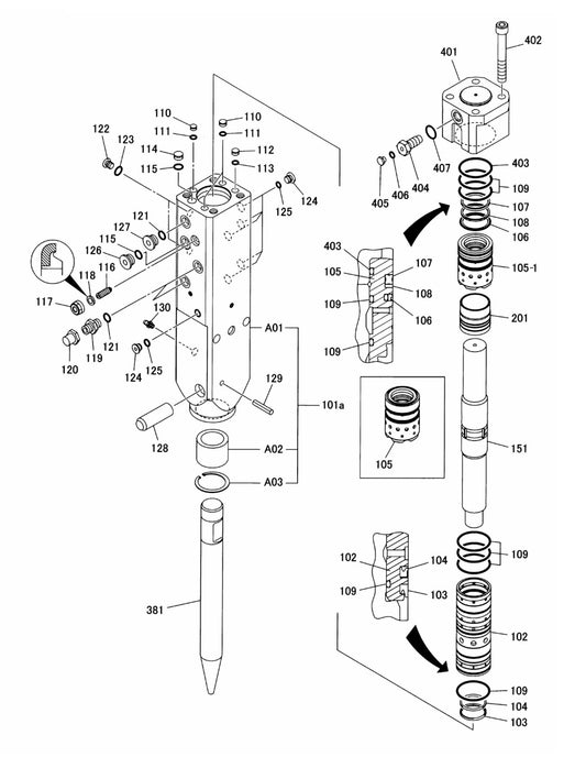 Fx25 (Serial No.1001 & Up) Hydraram Parts Breakdown Assembly Parts