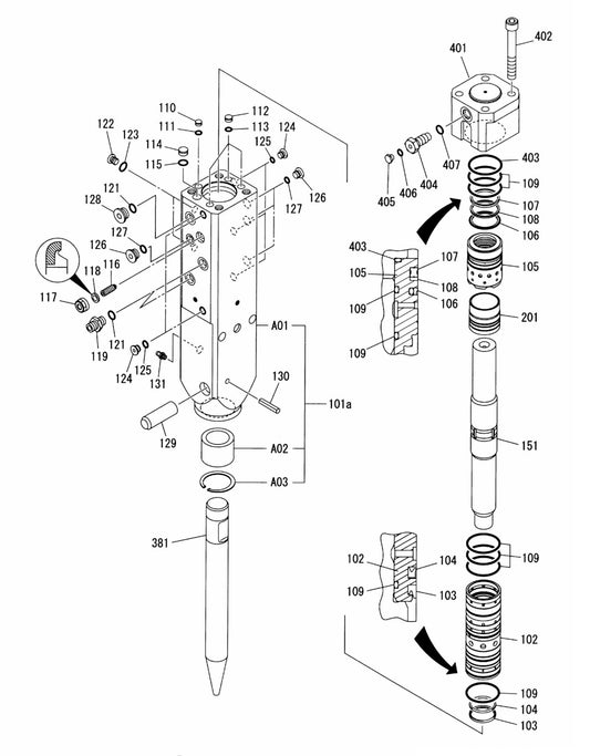 Fx35 (Serial No.1001 & Up) Hydraram Parts Breakdown Assembly Parts