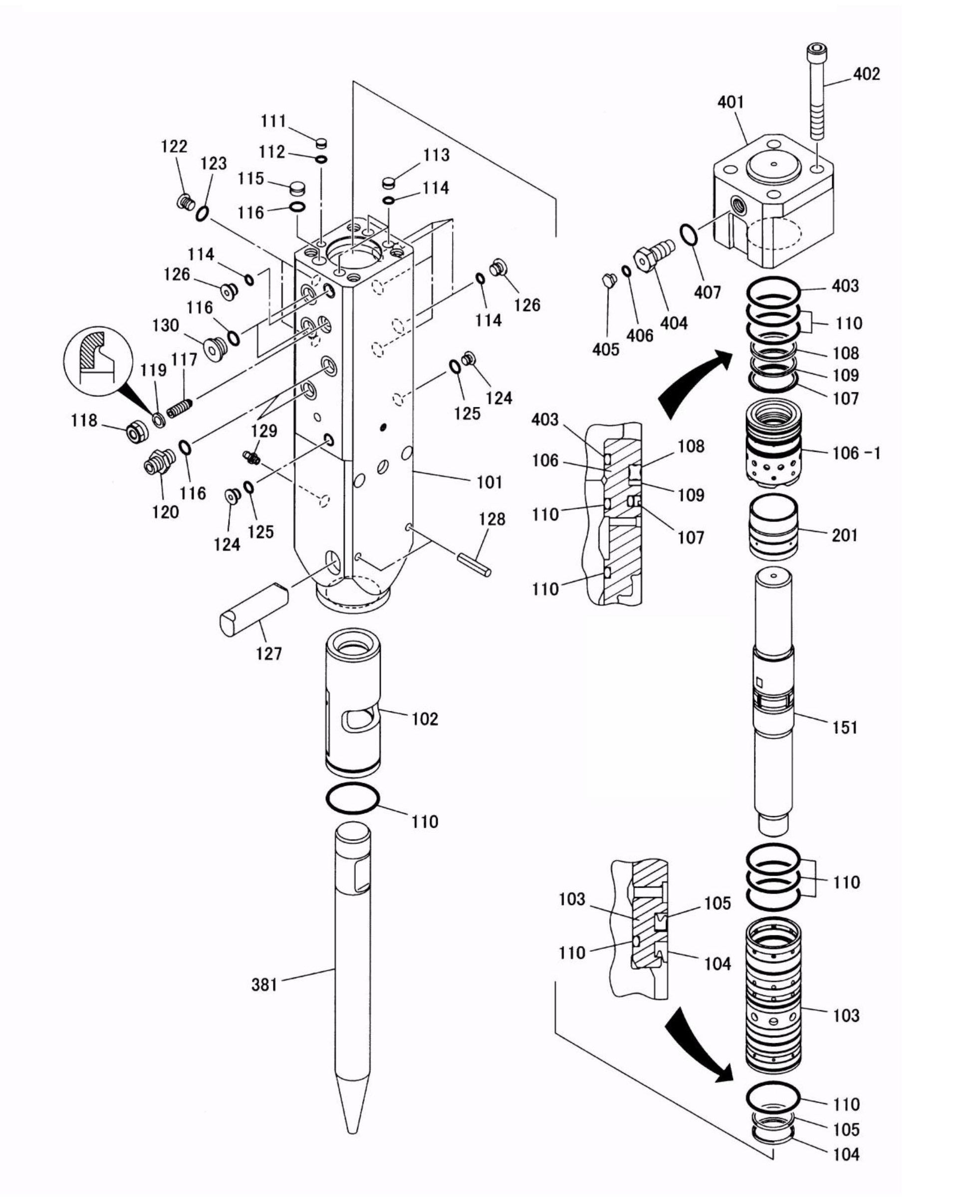 Fx45 (Serial No.1001 & Up) Hydraram Parts Breakdown Assembly Parts
