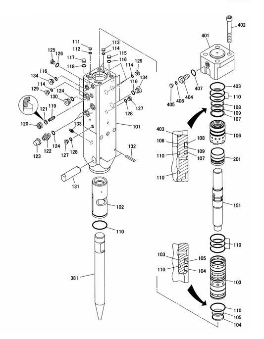 Fx55 (Serial No.1001 and Up) Hydraram Parts Breakdown Assembly Parts