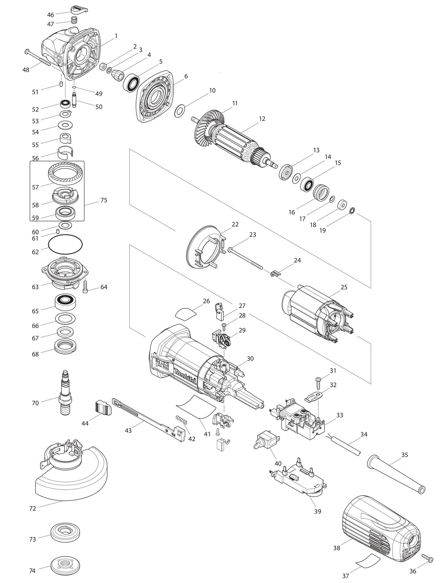 GA4542C Angle Grinder Assembly Parts
