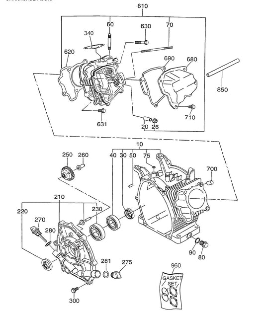 GA45R GA45RA ROBIN EX270D20220- Crankcase Assembly Parts By Multiquip