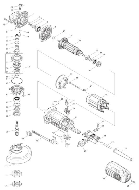 GA5040X1 Angle Grinder Assembly Parts