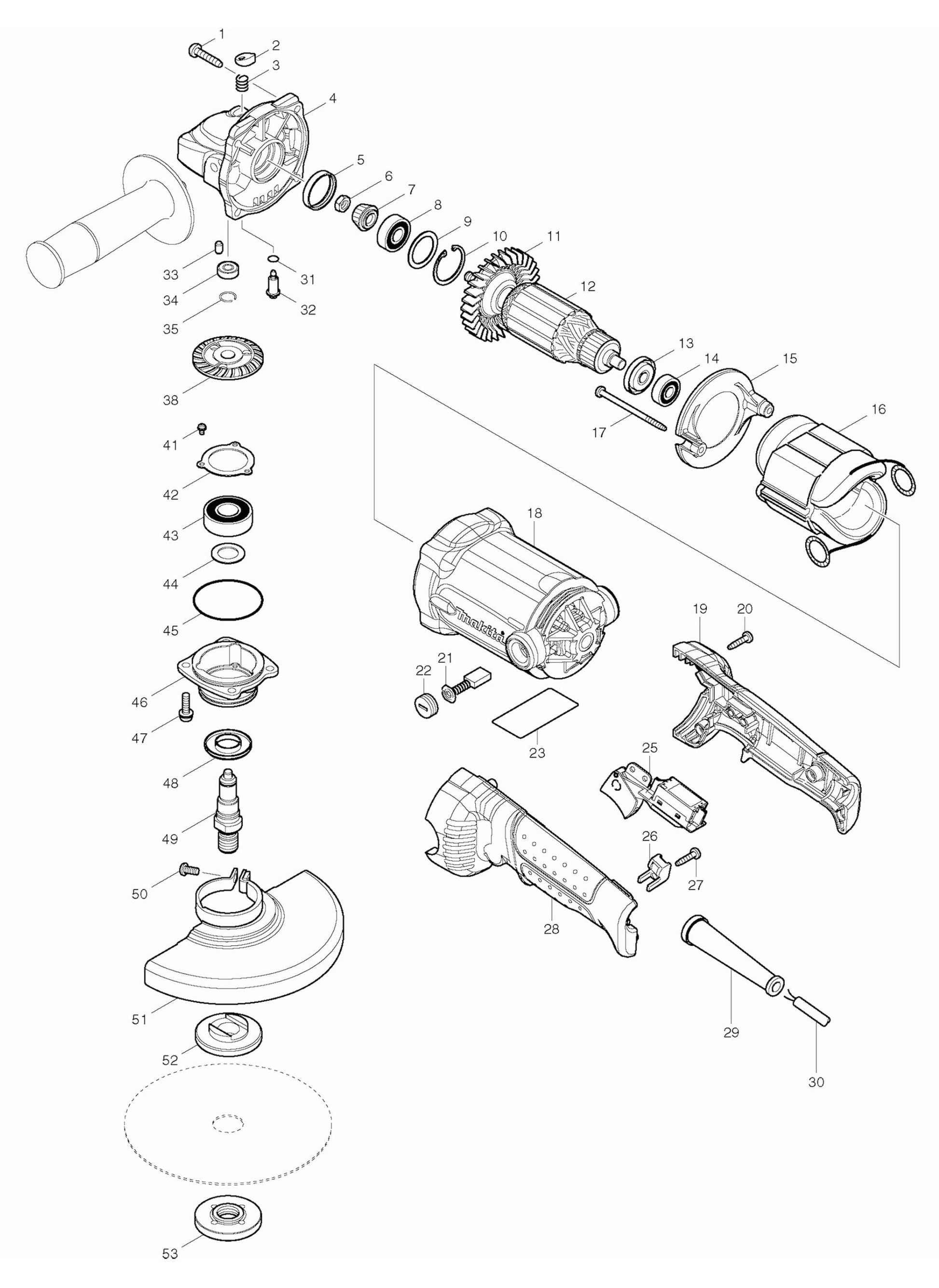 GA6010ZX2 Angle Grinder Assembly Parts