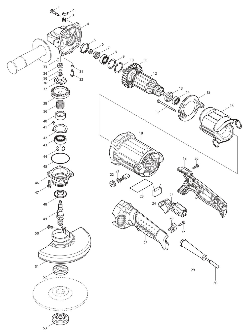 GA6020YX1 Angle Grinder Assembly Parts