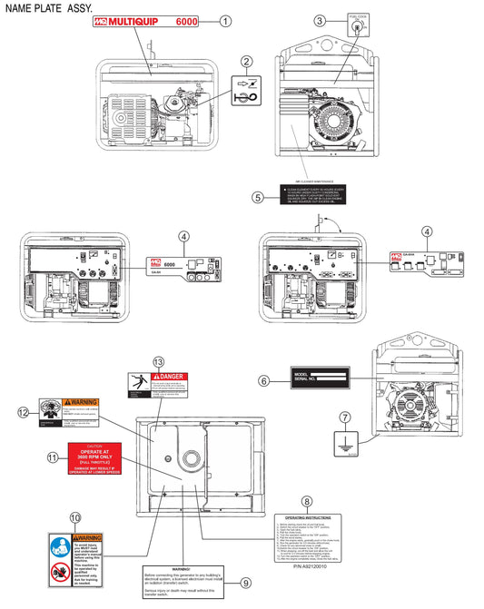 GA-6H/GA-6HA Nameplate and Decals Assembly Parts