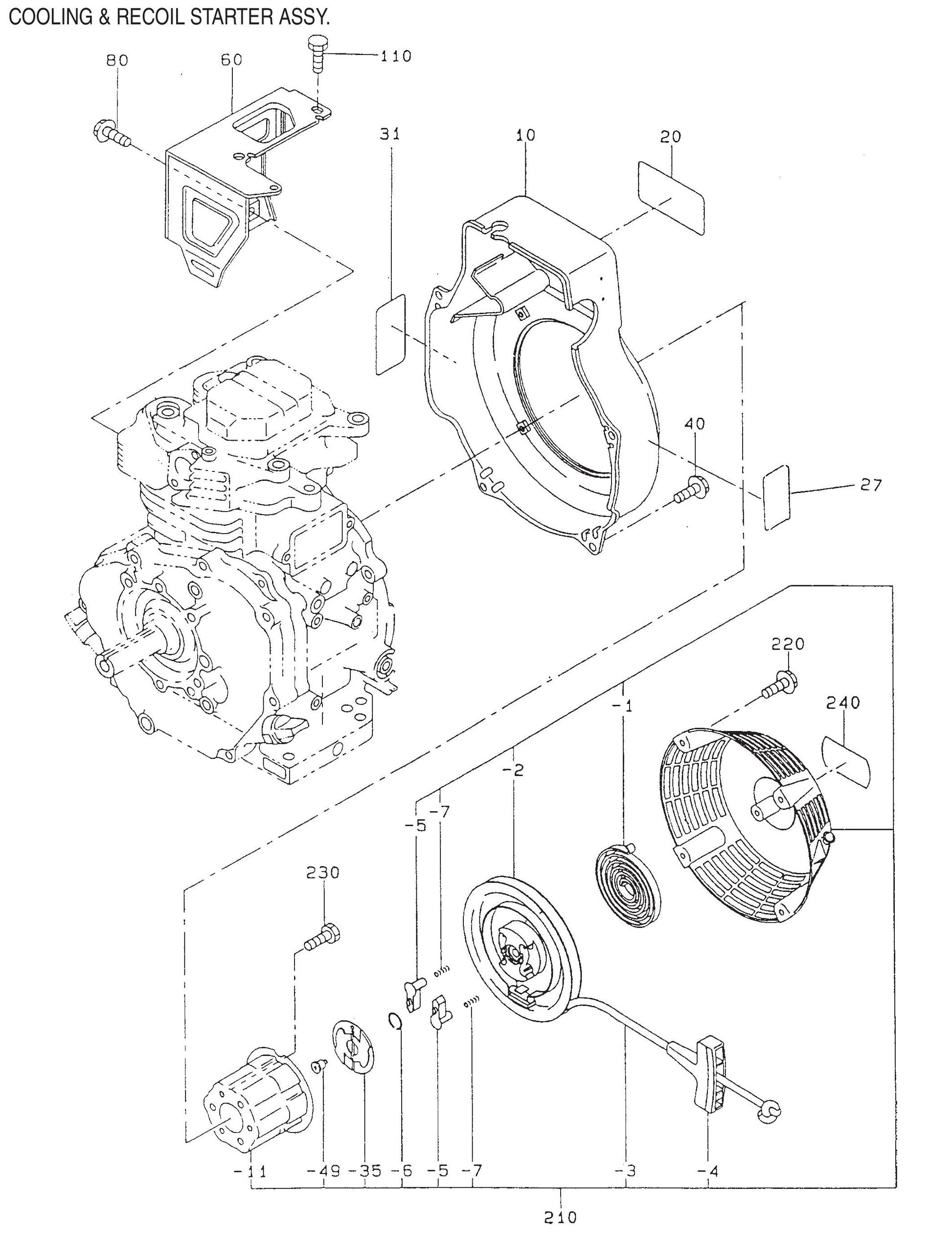 GA-6RZR2 Cooling and Recoil Starter Assembly Parts