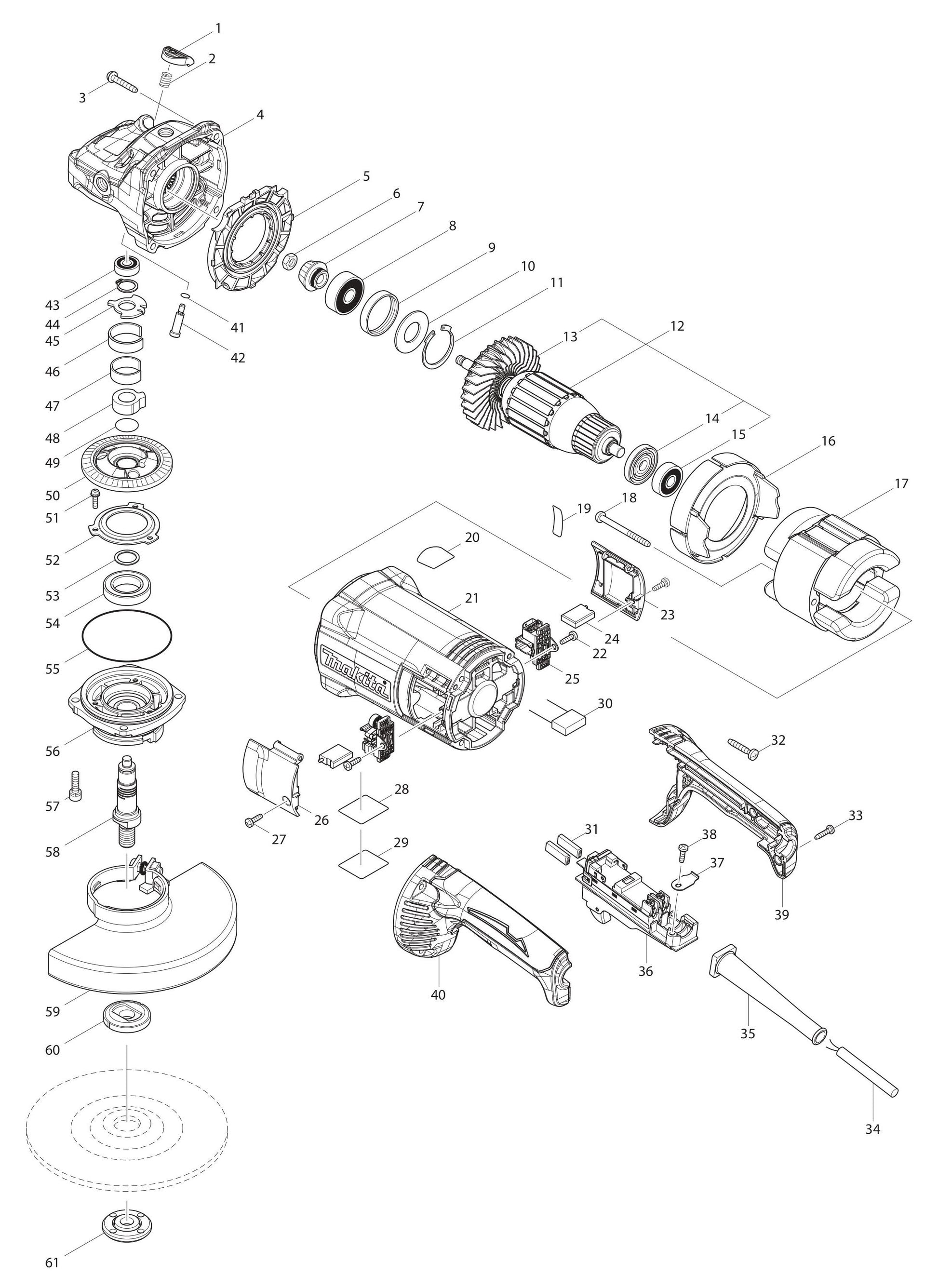 GA7061 Angle Grinder Assembly Parts