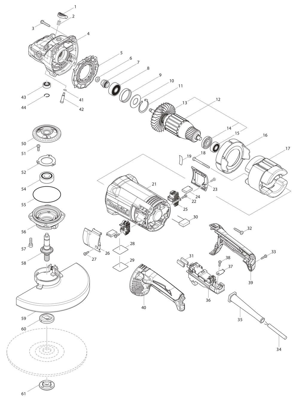 GA9060 Angle Grinder Assembly Parts