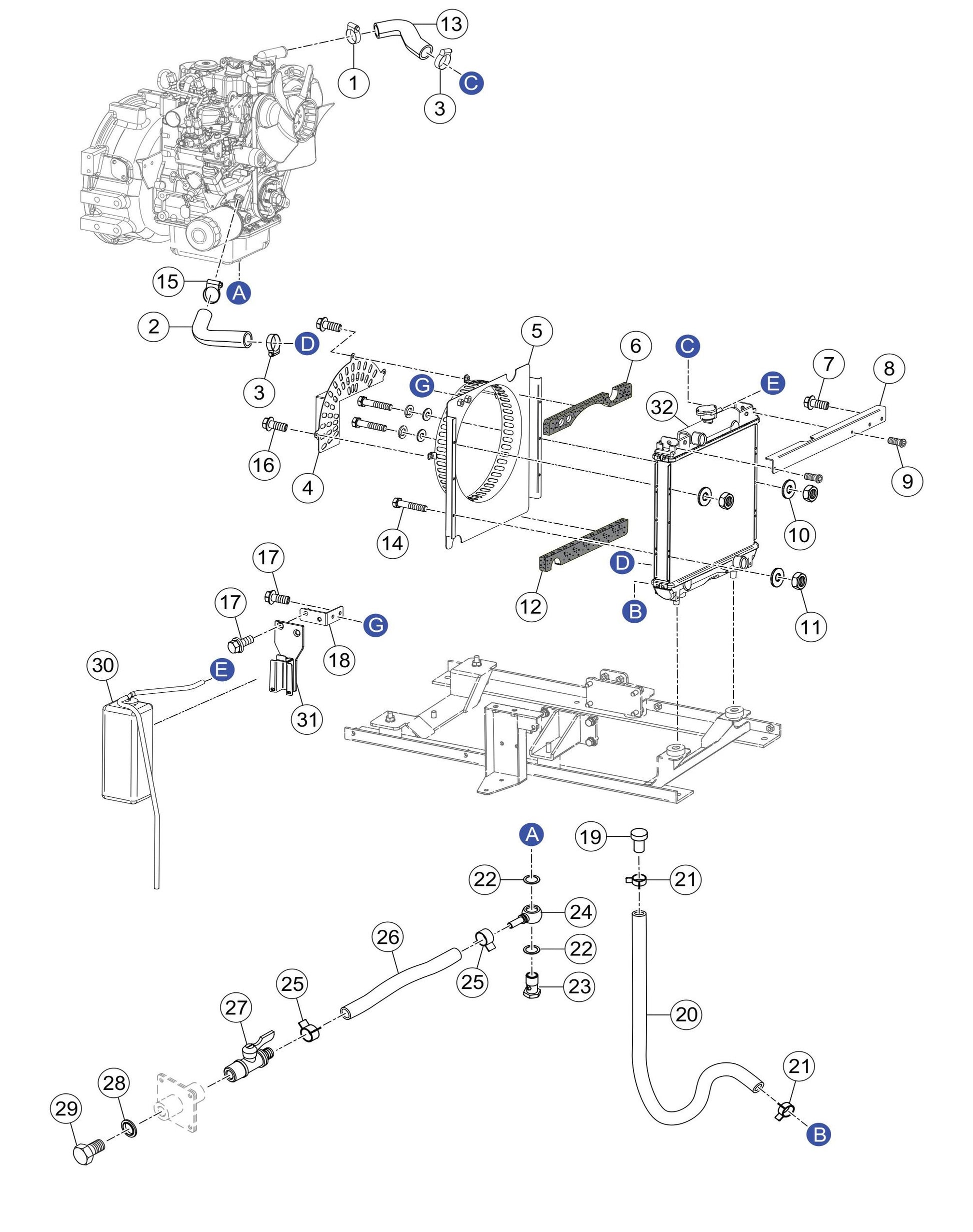GBX24BK GloBug Lighting System Engine Base (Radiator) Assembly Parts by Multiquip