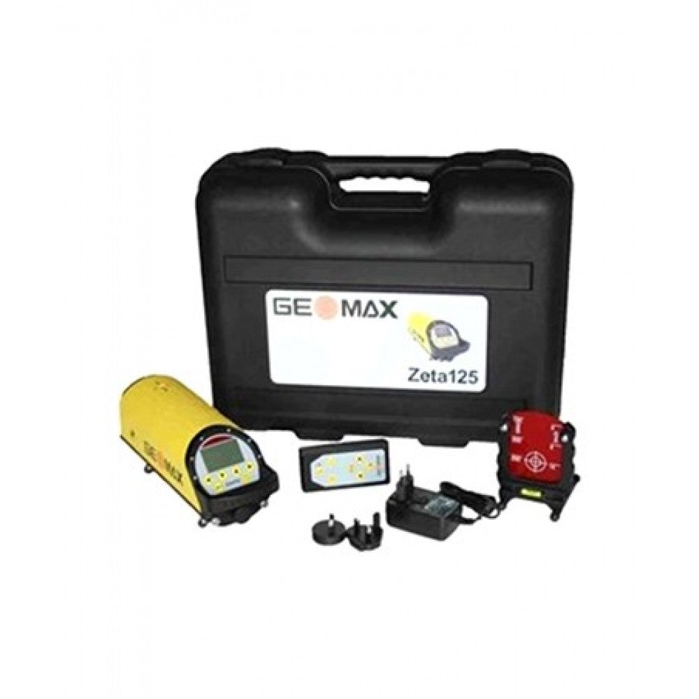 Geomax Zeta 125, Zeta 125S Auto/Manual Cross Axis Leveling Red Beam Pipe Laser with Li-Ion Universal Target Trivet Package (select Package)