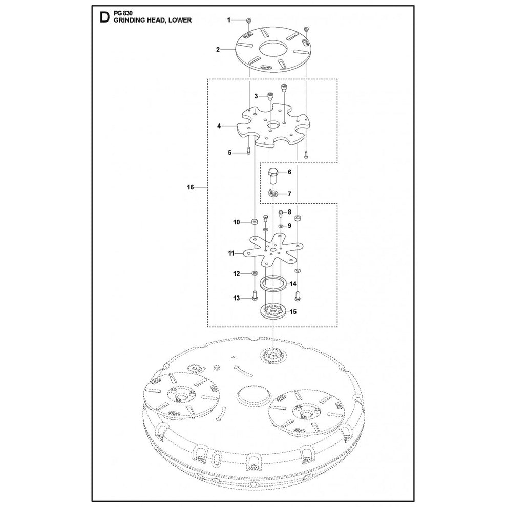PG 830 Grinding Head, Lower Assembly Parts by Husqvarna