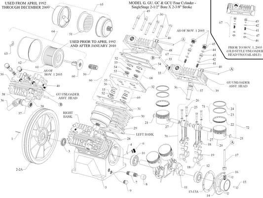 1 G &amp; GU Pump/ GC &amp; GCU Pump/ MG &amp; MGU Pump Single Stage Air Compressor Parts By Jenny Products