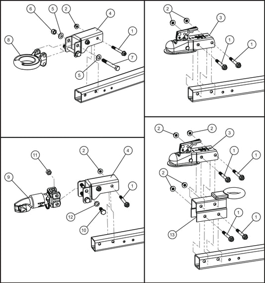 Tongue Coupler Options Assembly Parts for GR-Series Night-Lite Liquid-Cooled CM Light Tower By Allmand