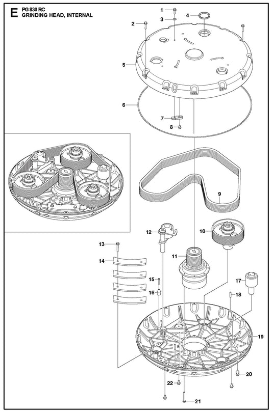Grinding Head, Internal Parts For PG 830 RC By Husqvarna