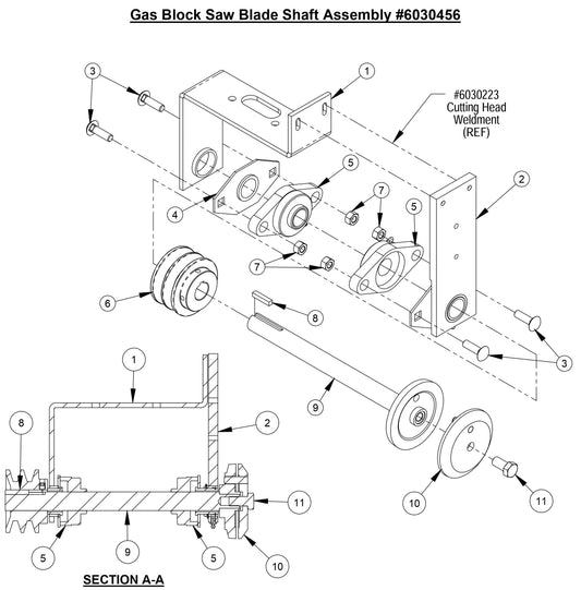 CC800M Gas Block Saw Blade Shaft Assembly