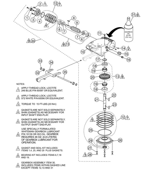 Gearbox Assembly Parts for J36S60 Trowels by Multiquip Whiteman