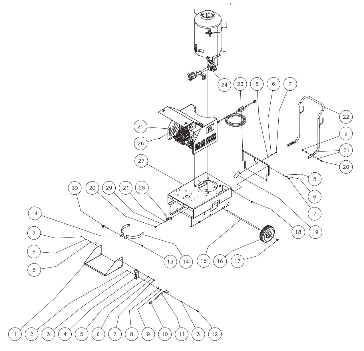 HLP-0703-0M10, HLP-1502-0M10, HLP-0703-2M10 (sn:15011885-15014383), HLP-1502-2M10 (sn:0-15023361) Frame Assembly Parts by Mi-T-M