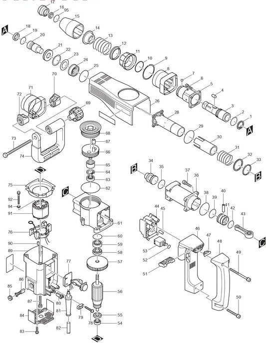 HM1100C Demolition Hammer assembly Parts By Makita