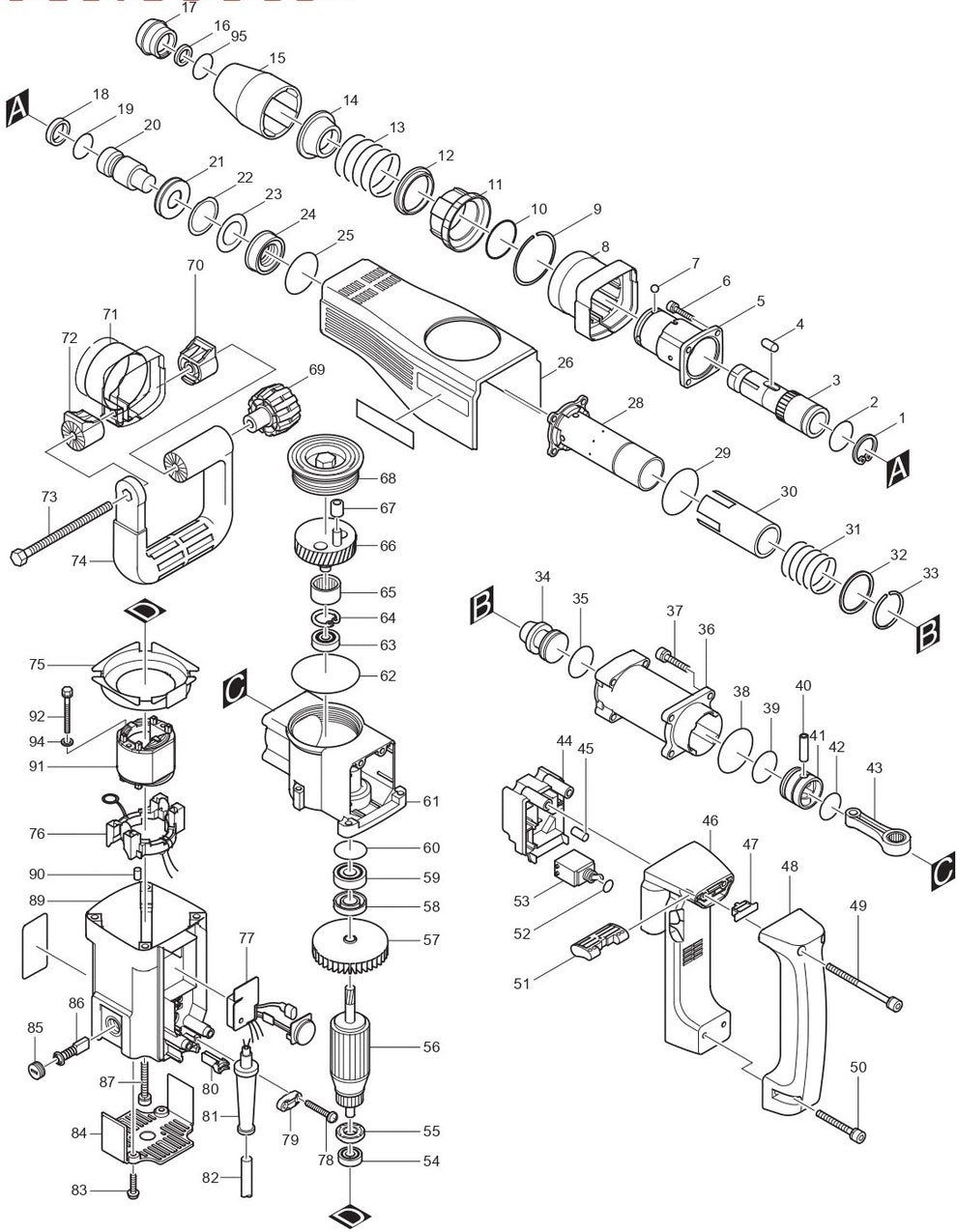 HM1100C Demolition Hammer assembly Parts By Makita