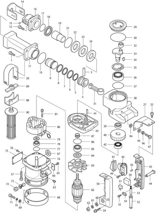 HM1201 Demolition Hammer Assembly Parts By Makita