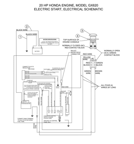 AW21-H Electric Schematic, with 20HP Honda Engine with Electric Start Assembly Parts By Allen Engineering
